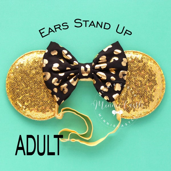 Black gold leopard Mickey ears, Minnie ears, Adults Women Mouse ears , Cheetah ears, Mouse ears elastic headband, Animal Kingdom ears