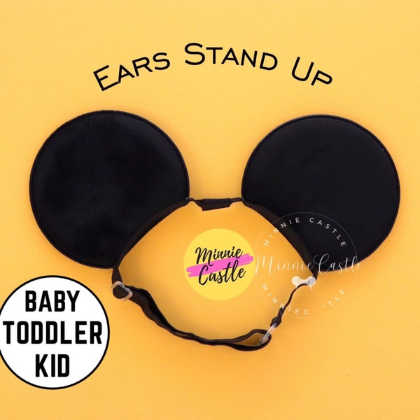 Black Mickey Ears, Mickey Ears,  Baby Boys Toddler Mouse Ears, Plain Mickey Ears, Minnie Ears, Non Glitter Mouse Ears  Elastic Headband