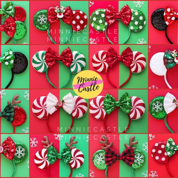 Christmas Ears, Mickey Ears, Christmas Mickey Ears, Christmas Minnie Ears, Winter Minnie Ears, Peppermint Mouse Ears, Snowflake Mickey Ears