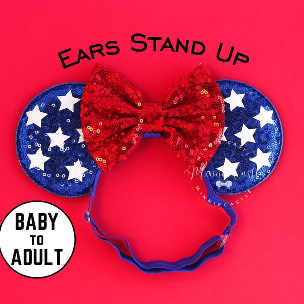 4th of July Mickey Ears, Mickey Ears, American Flag Mouse Ears, Minnie Ears, Mouse Ears Elastic Band, Mickey Ears, Patriotic Mickey Ears