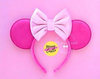 Fuchsia Suede Mouse Ears: Velvet Bow Mickey Headband, Non-Glitter Minnie Ears