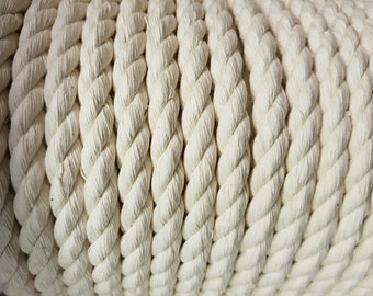Twisted cotton rope 6 mm - 12 mm sold by the meter 10 m - 200 m hoodie cord, natural cotton
