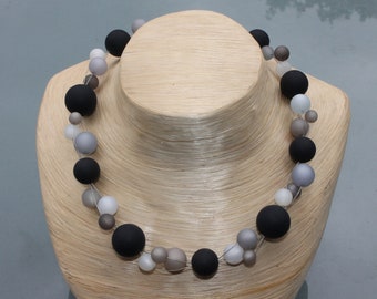 Necklace/Collier created from black/grey/white Polaris beads on three strands! Unique!!! Handmade!!