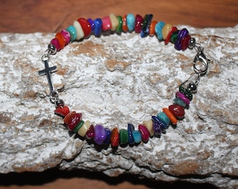 Buntes Armband mit Kreuz, Christliches Armband, Armband mit Kreuz!! Handarbeit!! Unikat!!