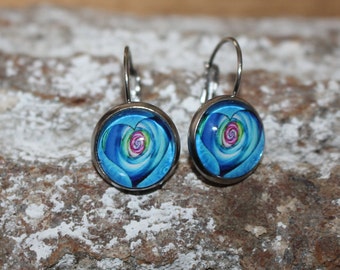 Stainless steel earrings, stainless steel ear hooks with a colorful heart, heart earrings !!