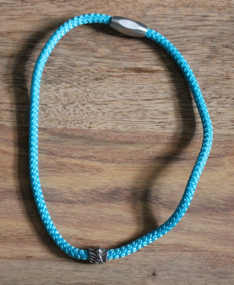 Engelkette, Kette mit Engel aus robustem Segelseil, in vielen schönen Farben Unikat Handmade Türkis