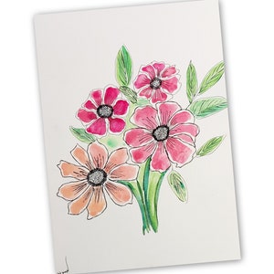 Regali che adoreranno Decorazione con pittura ad acquerello rosa Set floreale di peonie per regalo fiori botanici unici nel loro genere Arte fiori pastello scena fiorita