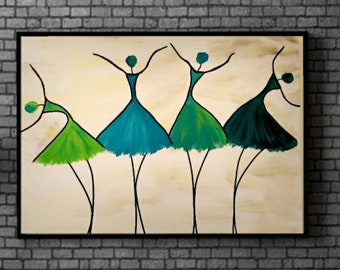 Abstract Paintings Acrylic Painting on Canvas Painting as a Gift Acrylic Paintings Modern Art Handmade Painting  large wall art,Dance studio