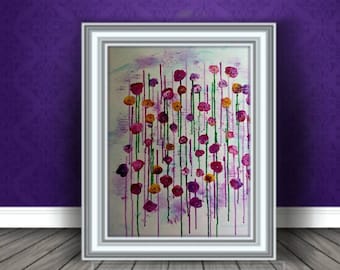 Pink White Roses Painting on Canvas, Original Art, Flower Painting, Floral Painting,  Impasto, Boho Wall Decor Art Decor Vivid Peony Floral