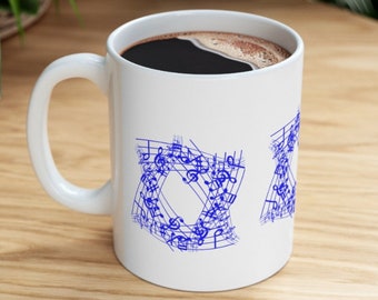 Israel Souvenir Unique Ceramic Mug with Star of David & Musical Note Design,Unique design for jewish gift Israel-related Perfect Jewish Gift