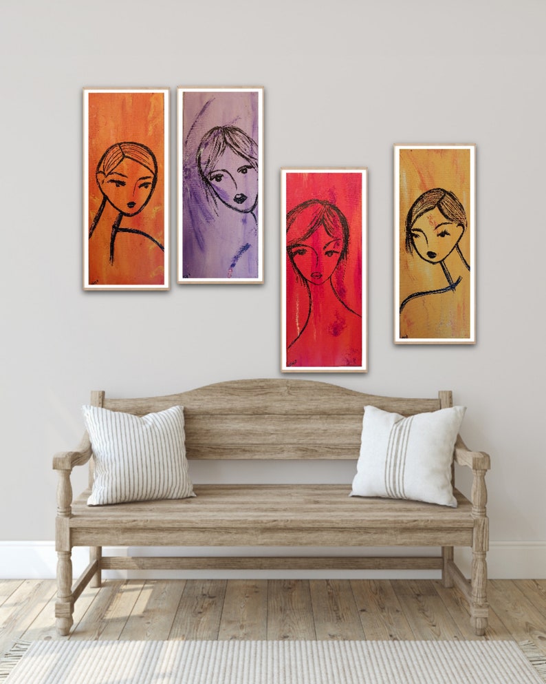 Painting Set Art Collection women in black scatch Set Art Collection, Vintage home style Unique Cool paintings set Clinic office decor image 1