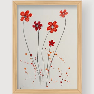 Regalo speciale da piccoli negozi, dipinto colorato su carta priva di acidi, decorazione da parete rossa, set floreale di peonia vivida per pittura regalo di origine botanica