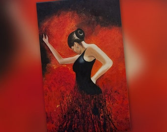 Flamenco Painting Dance, Black and Red gifts, Dancer in Black, Gift for Dancer, red Dancer  Vintage Ballet - Unique painting  Erotic dance