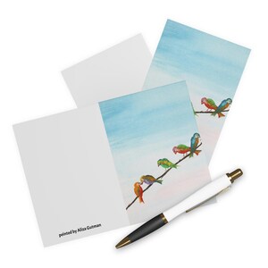 Cartes de remerciement illustrées d'oiseaux, carte de remerciement oiseaux sur un fil de fer Motif oiseaux d'amour, paquet de cartes de remerciement pour les amateurs d'oiseaux, carte cadeau mésange bleue