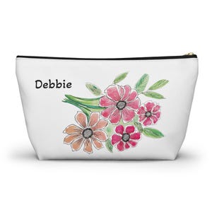 Personalized Floral Bottom Pouch Makeup Bag Pencil Case Travel Organizer Original Artistic bag Toiletry Pouch whit Flowers Accessory pouch