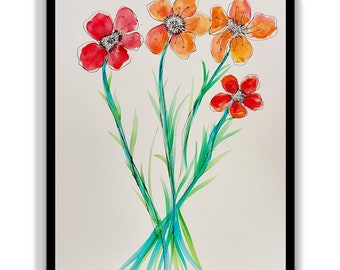 Colorful Watercolor Painting Wall Decor Vibrant colors flowers Set for gift  botanical  Scandinavian Flowers Wall Art Modern Botanical Plant