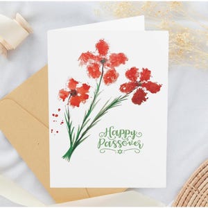 Cartões de Páscoa, Cartão de Páscoa Feliz Anêmona Israelense Vermelha, Cartão de Feriado Judaico Pessach, Flores Israelenses Pintadas à Mão em Cartão de Felicitações