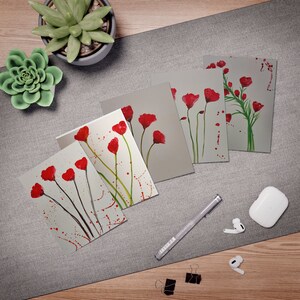 Wunderschönes botanisches Karten-Set, handgemalte Grußkarten Multipack Blumenkunst-Karten für jeden Anlass einzigartige illustrierte Karten in rotem Gif
