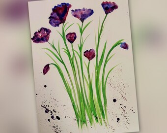 Purple Watercolor Painting on Acid-Free Paper purple Peony Floral Set for gift  botanical popular gifts for mome Single source painting