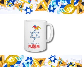 Taza de Feliz Purim – Diseño floral de la Estrella de David, festividad judía