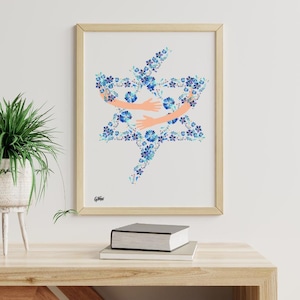 Jewish Printable Art  Star of David Hug   Jewish Wall Decor for Home, Office, Synagogue or Gift   one-of-a-kind Jewish art Digital Download