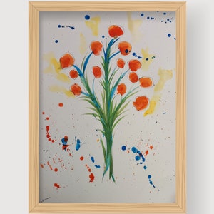 Dipinto ad acquerello colorato su carta senza acidi - Dipinto singolo Impasto, decorazione da parete Boho Art Decor Vivid Peony Floral Set per regalo