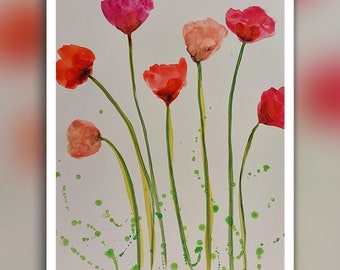 Colorful Watercolor Painting on Acid-Free Paper Wall Decor Red and blue anemones  Set for gift  botanical Each painting is one of a kind