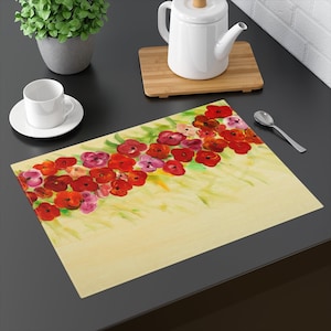 Placemat Designed Floral Placemat Unique Placemat Kitchen and dining Kitchen Gift Tabletop Placemats Boho Placemat Red Flowers for Table red