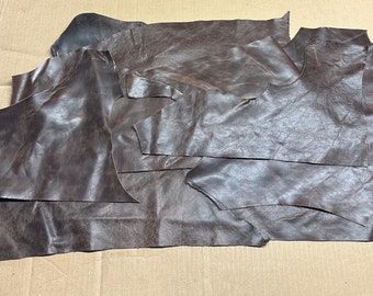 Leather scrap brown off cuts of genuine cow hide 5 square foot