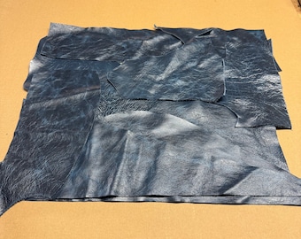 Navy blue Leather Scraps 5 Square Foot Of Genuine Leather Pieces