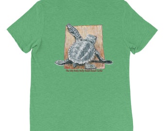 Baby Turtle Short sleeve t-shirt in Beachy colors with Itty Bitty Baby Sea Turtle illustration