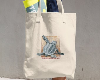 Cotton Tote Bag with Baby Sea Turtle illustration