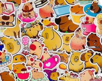 Cute Capybara Cartoon Vinyl Waterproof Sticker. Perfect for Water bottle, laptop, journaling, scrapbooking, phone. (10-51pcs)