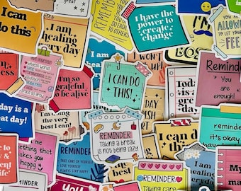 Mental Health Stickers: Inspirational Sticky Note Style (10-50 Pieces)