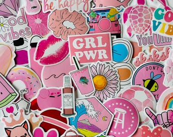 Girl Power, Pink Paradise VSCO Girl Stickers- Vinyl Stickers (10-50pcs). Perfect for laptops, water bottles, journaling, and scrapbooking!