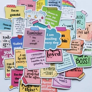Motivational Mental Health Sticky Note Vinyl Stickers. Positive, motivational, and encouragement themed stickers. (10-50 pieces)