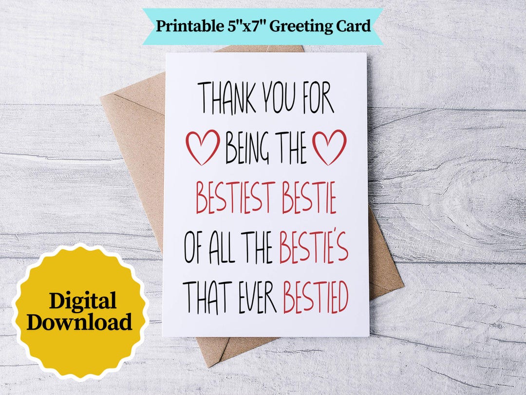 Funny Best Friend Thank You Card – Bestie Greeting (digital Download ...