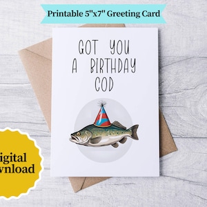 Printable Birthday Cod Greeting Card - Fin-tastic Pun for Him/Her-Digital Download