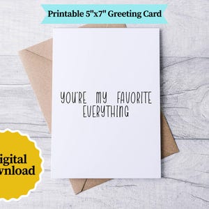 Cartão de felicitações simples e exclusivo para imprimir - Cartão de Dia dos Namorados - Casais - Aniversário - Você é meu tudo favorito. Download digital