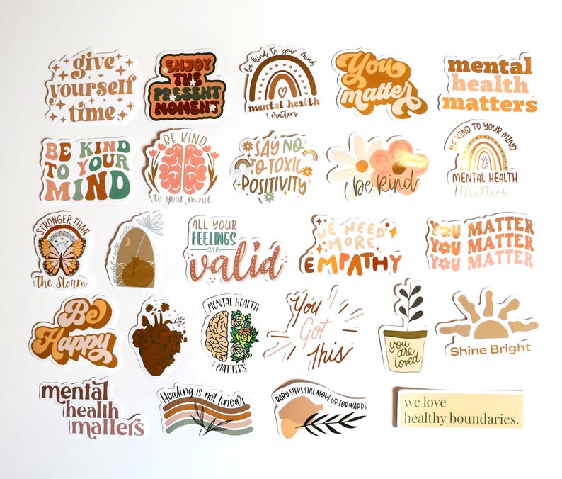 Inspirational Vintage Mental Health, Self Love Vinyl Stickers (10-50pcs ...