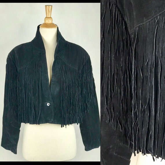 Vintage 80s Black Leather Fringe Motorcycle Jacket