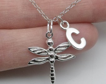 Sterling Silver Dragon fly Monogram Necklace | Dragonfly Pendant | 925 Dragonfly | Gift For Her | Personalised Initial