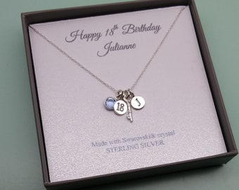 18th Birthday Sterling Silver Message Pendant Necklace | 18 Birthday Boxed Jewellery | 18th Gift | Personalised Initial & Birthstone
