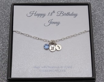 18th Birthday Bracelet Sterling Silver Message | 18 Birthday Boxed Jewellery | 18th Gift | Personalised Initial & Birthstone | 925 Silver