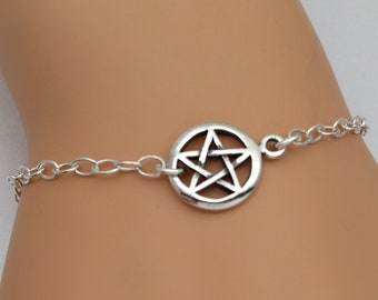 pentagram bracelet pentacle bracelet Silver Pagan Charm Bracelet gothic bracelet