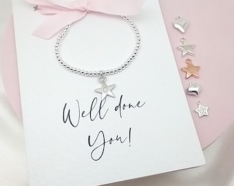 Exam Success Gift | Well Done | Colleague Gift  | New Job | Graduation Gift | Silver Charm Bracelet on Greetings Card