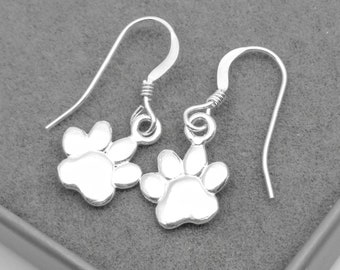 Sterling Silver Paw Print Earrings | Animal Pet Prints Jewellery | 925 Silver Hook Earrings | Gift