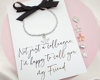 Colleague Gift | Thank You Coworker Jewellery | Office Leaving Gift For Her | Work Friend Keepsake | Silver Bead Stretch Bracelet