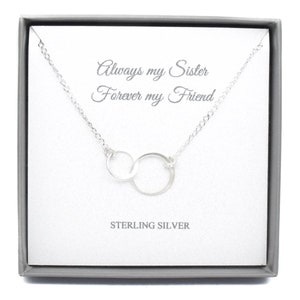 Argent sterling verrouillage cercle soeur collier | Cadeau pour soeur | Envoyer un message carte collier Bijoux boîte | Message personnalisé | En argent 925