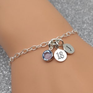 18th Birthday Bracelet Gift | Personalised 18 Gift For Woman | Customised Initial Birthstone Jewellery Engraved Disc | 925 Silver